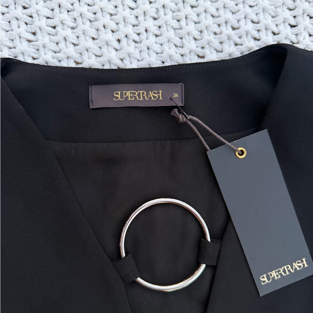 NWT Supertrash Black Top & Skirt Matching Set with Silver Ring Detail Size XS 34 - Picture 3 of 7